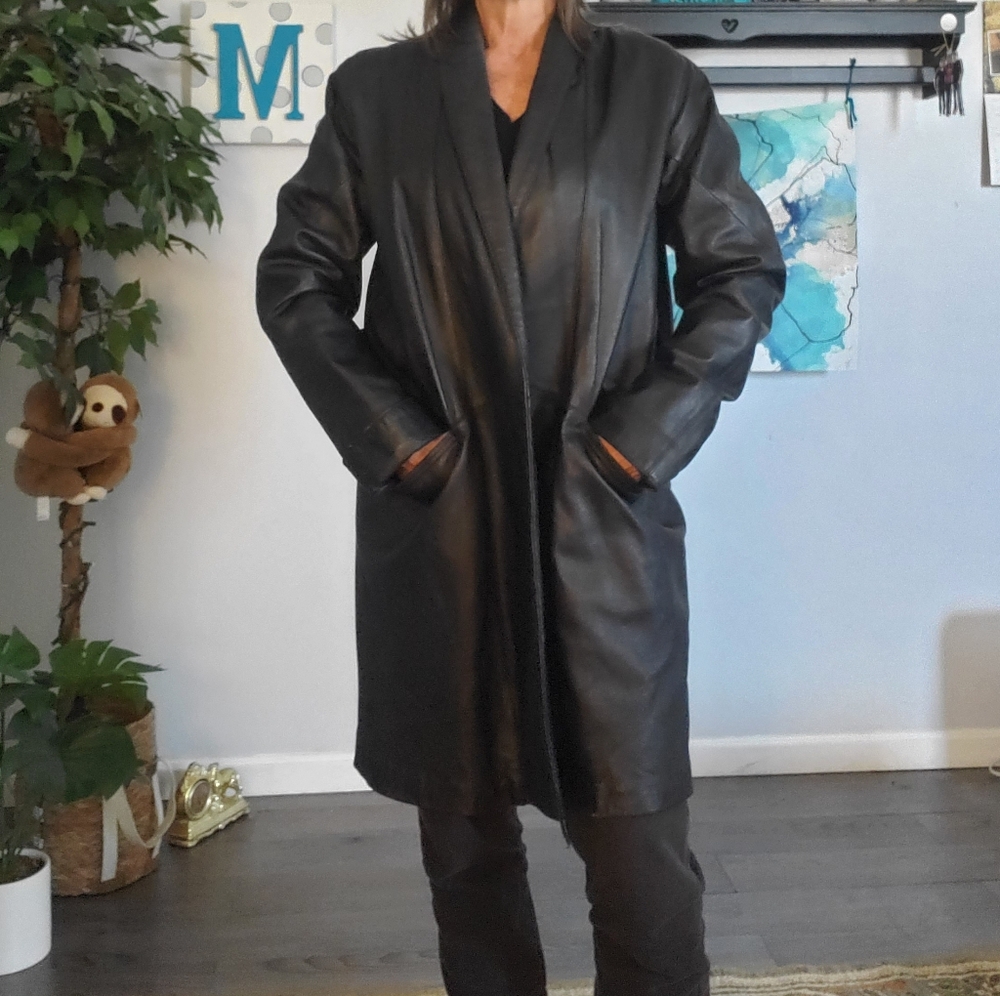 EXCELLED COLLECTION Leather Trench Coat L